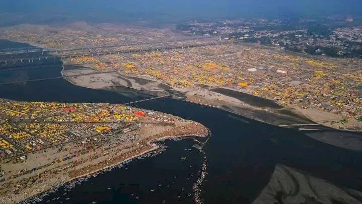 Aerial view of river confluence