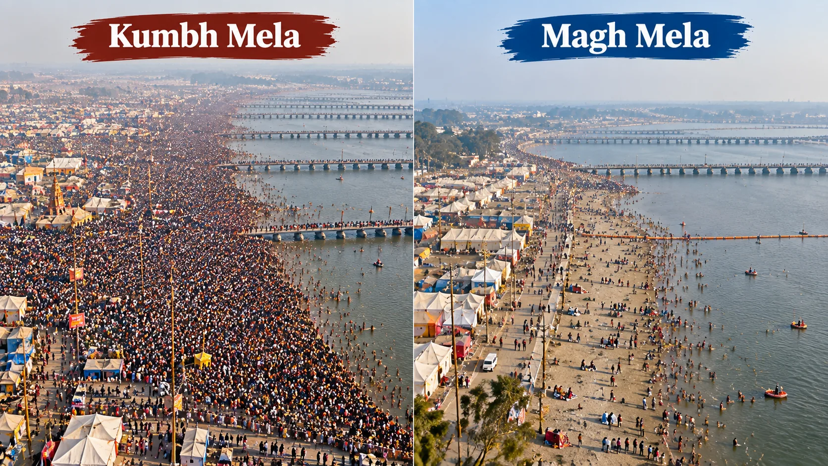 Aerial drone shot comparison (dense vs moderate crowd)