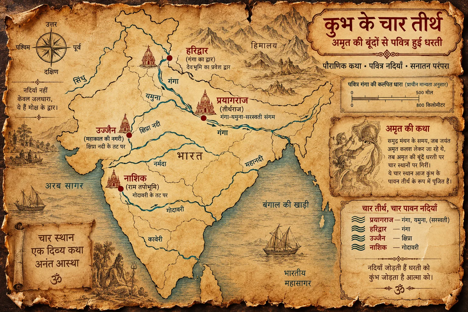 Sacred Map of the Four Kumbh Mela Pilgrimage Sites