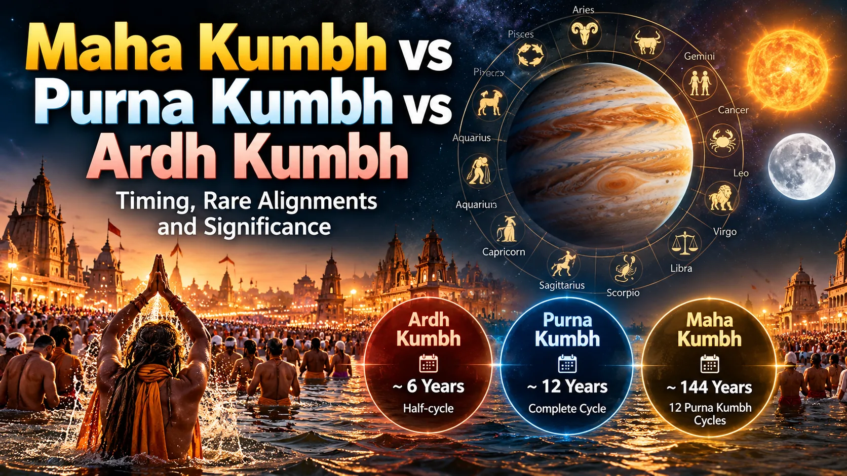 Maha Kumbh vs Purna vs Ardh timing - Rare Alignments and Maha Kumbh Significance