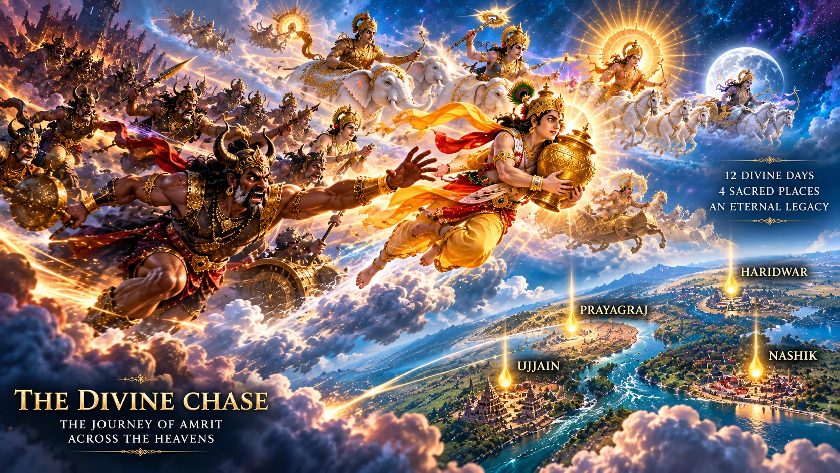 Celestial chase scene across skies
