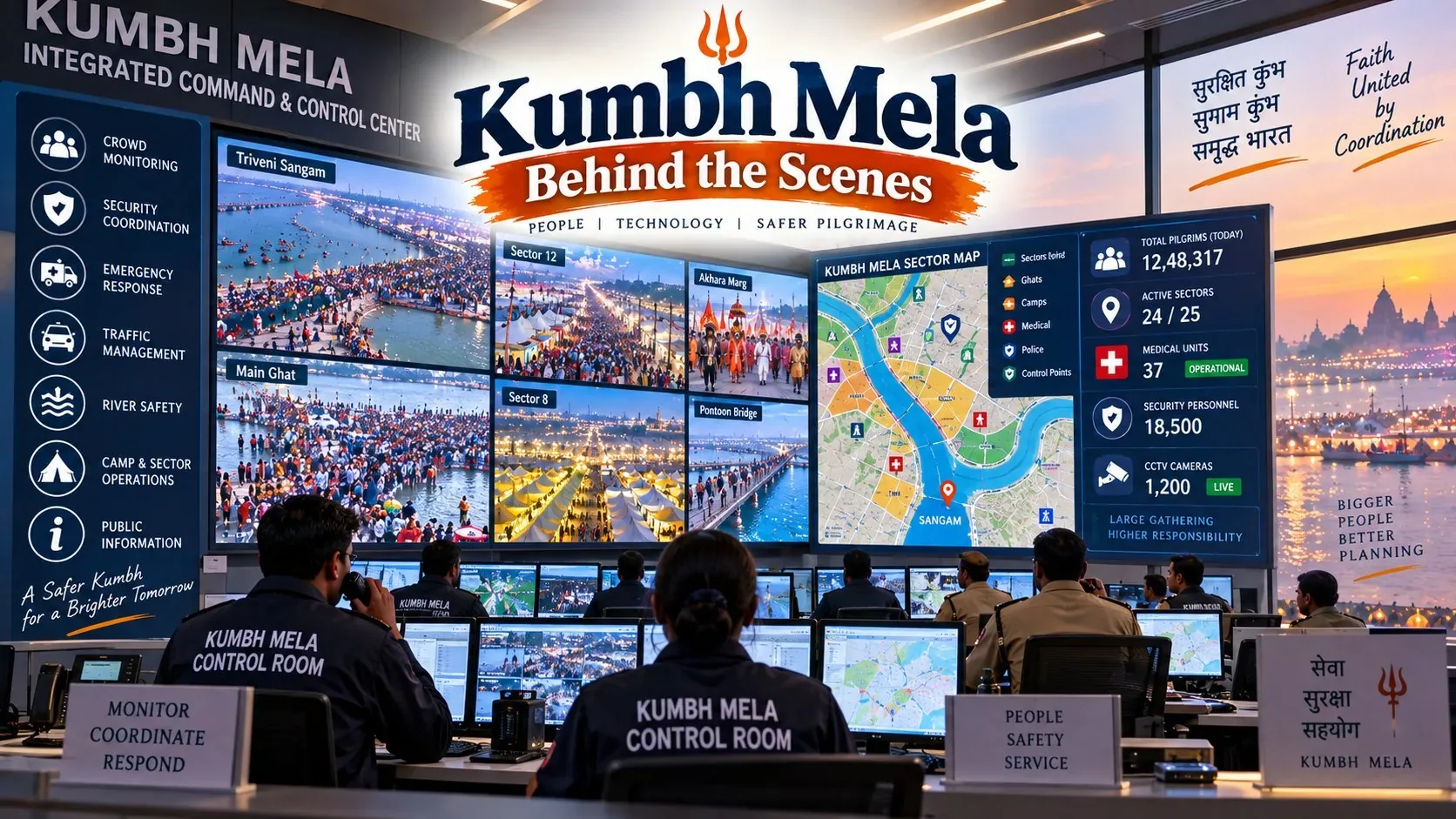 Control room monitoring center with screens