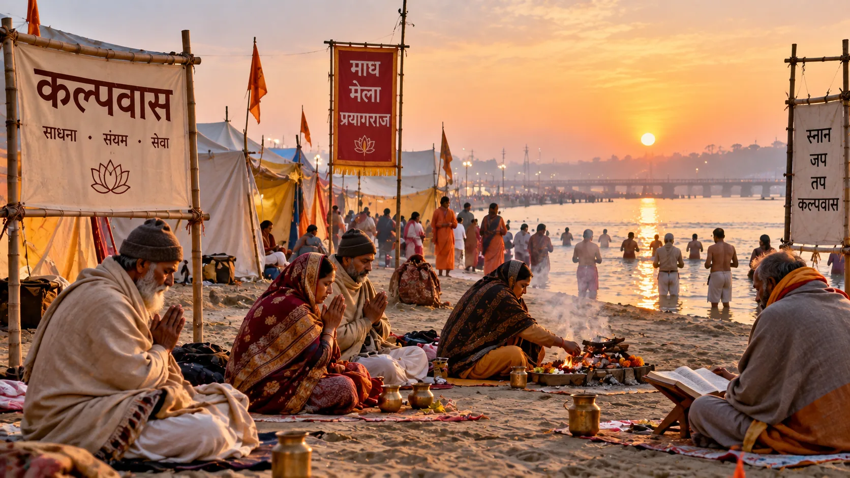 Devotees performing Kalpavas rituals