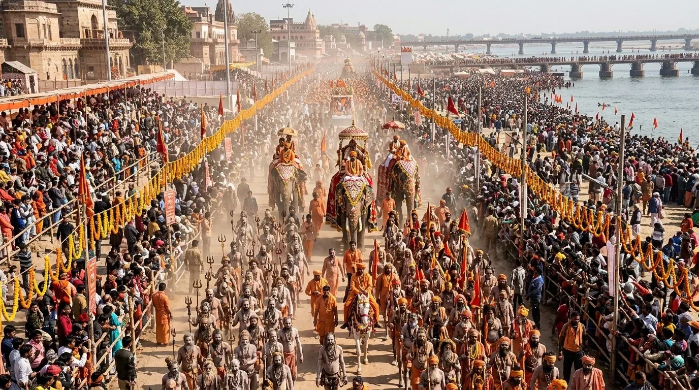 Procession of sadhus during Shahi Snan